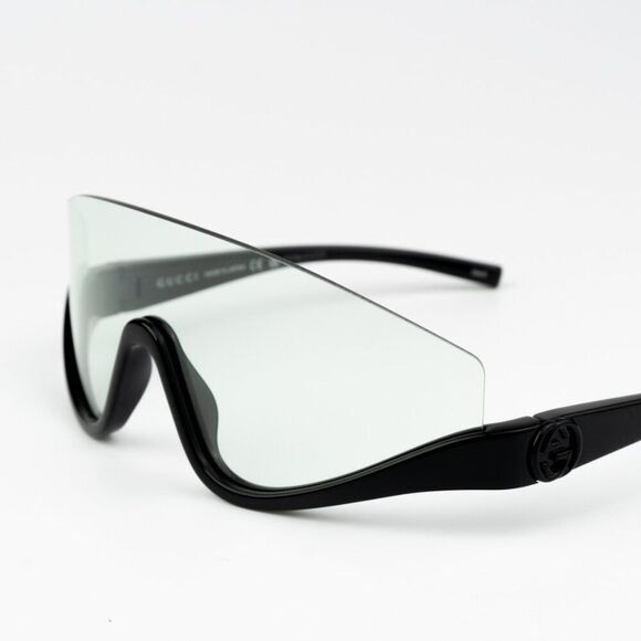 NEW Gucci GG1650S 005 Shiny Black Green Unisex Shield Mask Sunglasses - Picture 7 of 11